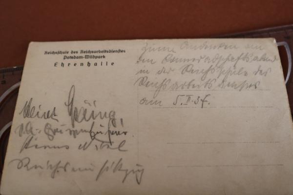 Postkarte  Ehrenhalle der Reichsschule des Reichsarbeitsdienstes Potsdam-Wildpark